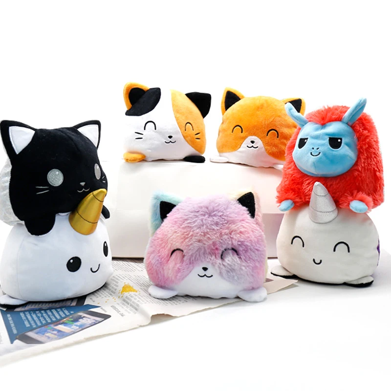 Single Sale Reversible Anime Kawaii Pillows Plush Toys Stuffed Toys Rainbow Colors Cat Elf Decoration Toy For Children Kids Gift