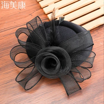 

Haimeikang Women Chic Fascinator Hat Cocktail Wedding Party Church Headpiece English Lady Headwear Feather Hair Accessories