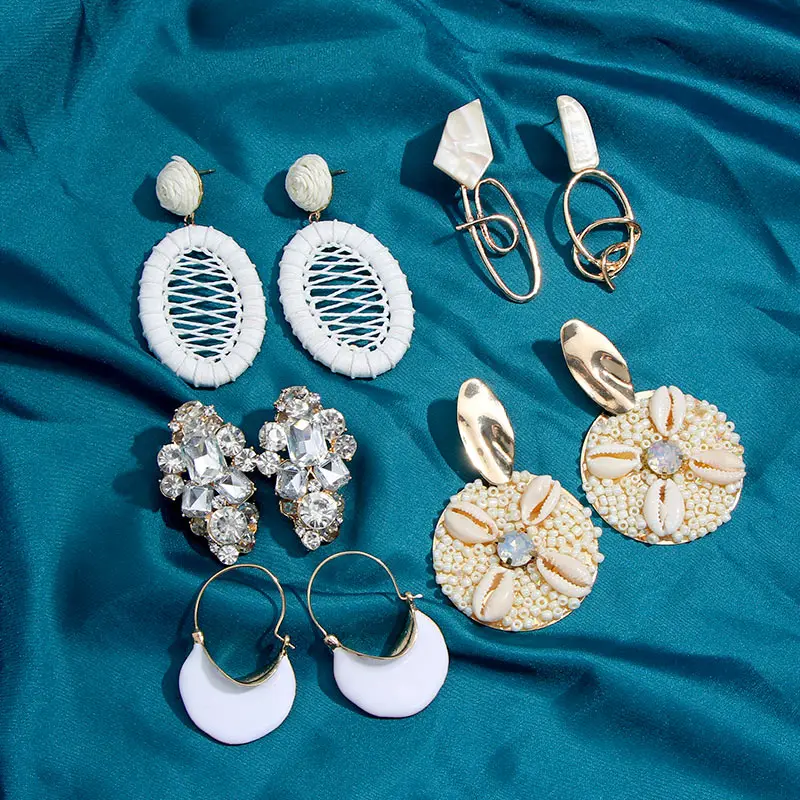 

Flatfoosie Fashion Shell Crystal Drop Earrings For Women Geometric Handmade Bohemian Statement Earrings 2019 Female Jewelry Gift