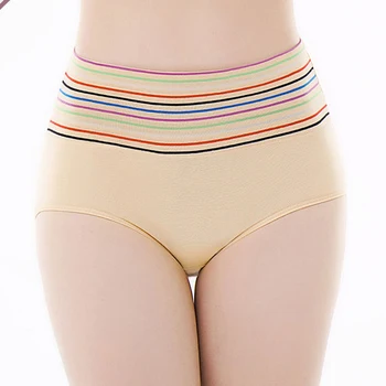 

4 pcs Fashion cotton high-waist women underwear stripe junior girl underpants breathable hip lifting pants transparent briefs