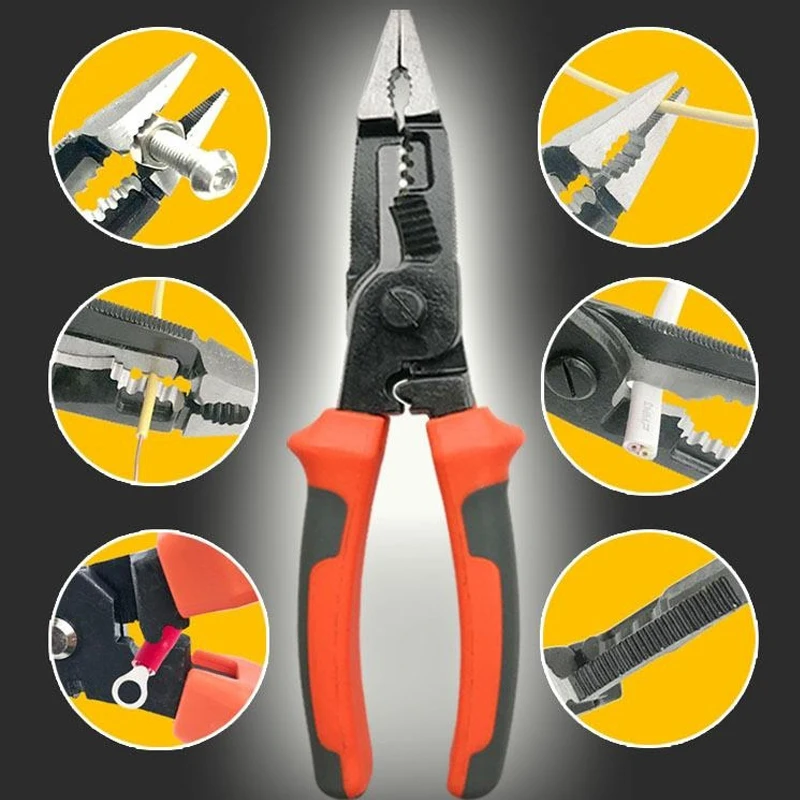 

Dreamburgh 8" 6-in-1 Multifunctional Electrician Stripping Wire Plier Crimping Pliercrimper Cutting Pliers Needle Nose Pliers