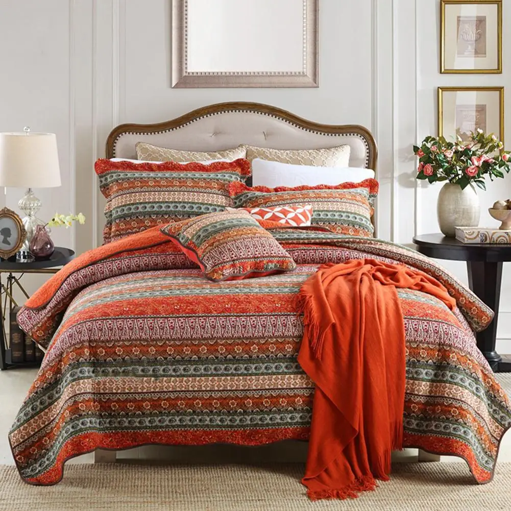 

Cotton Bedspread Quilt Set 3pcs Bohemian Style Coverlets Washable Quilts Bed Cover Blanket 230X250cm Pillowcase 50X70cm
