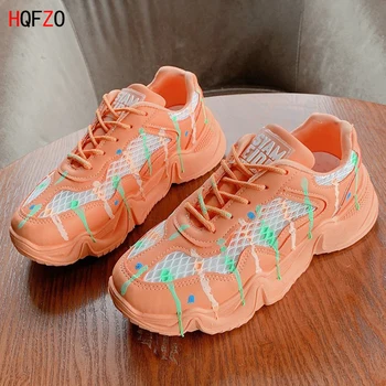 

HQFZO High Quality Pantshoes Tears Women Sneakers Mesh Basketball Shoes Platform Casual Ladies Breathable Vulcanized Shoes