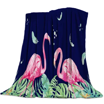 

Nordic Flamingo Navy Background Children Throw Blankets with Plant-themed Warm Blankets