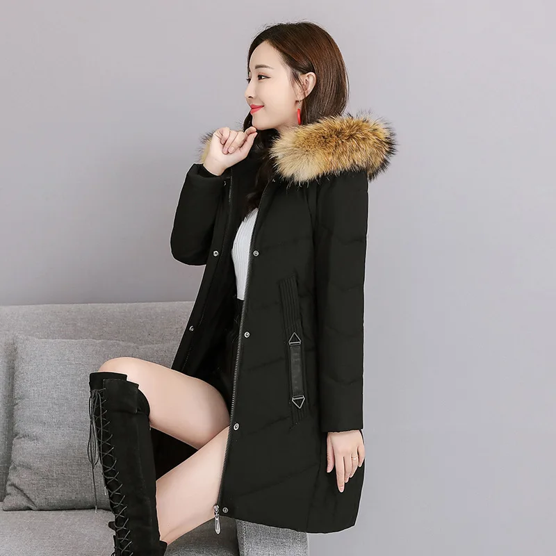 

Large Size Mid-length down Jacket Cotton-padded Clothes Women's 2018 Winter New Style Korean-style Fashion Slim Fit Warm Cotton