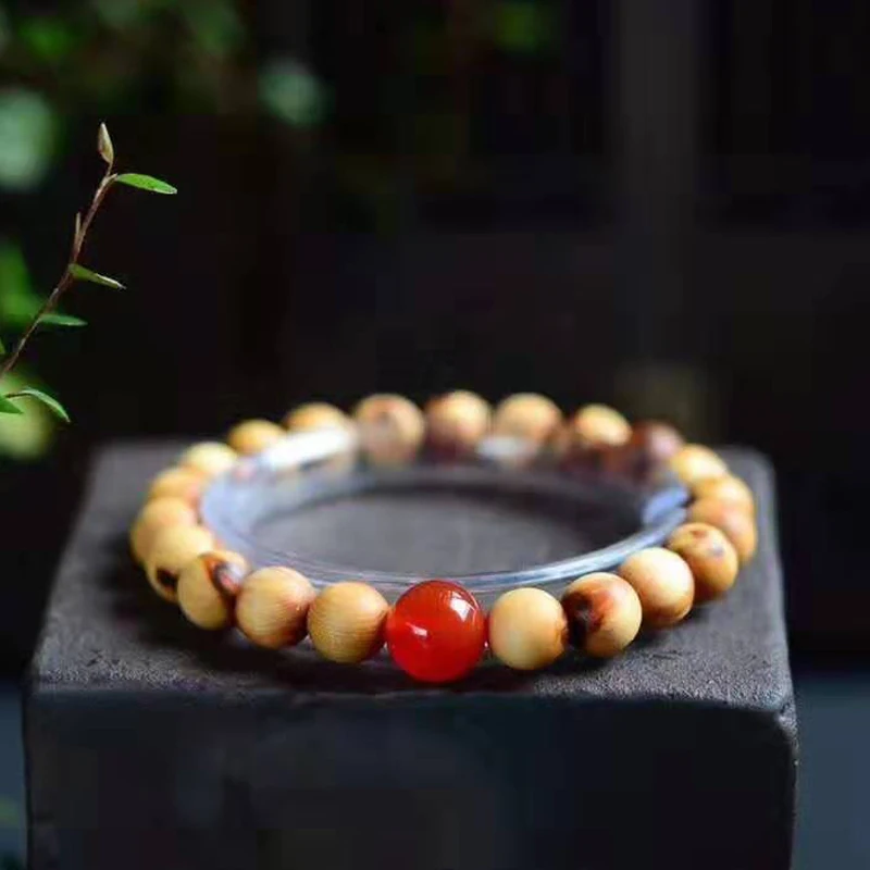 

Real Yellow Pear Wood Beads Bracelet Natural Texture Sophisticated Yellow And Red Color Elegant Bracelet Jewelry Gift