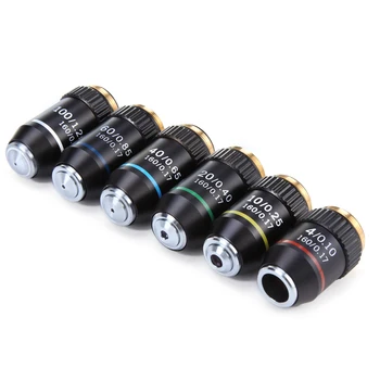195 Black Achromatic Objective 4X 10X 20X 40X 60X 100X High Quality Microscope Objective Lens RMS 20.2mm Objective Parts