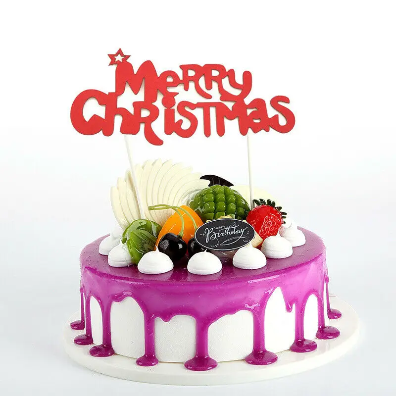 1Pcs MERRY CHRISTMAS Cake Topper Flag Cupcake Insert Card for Festival Decor Christmas Letter Cake Flags Red Color Cake Decor