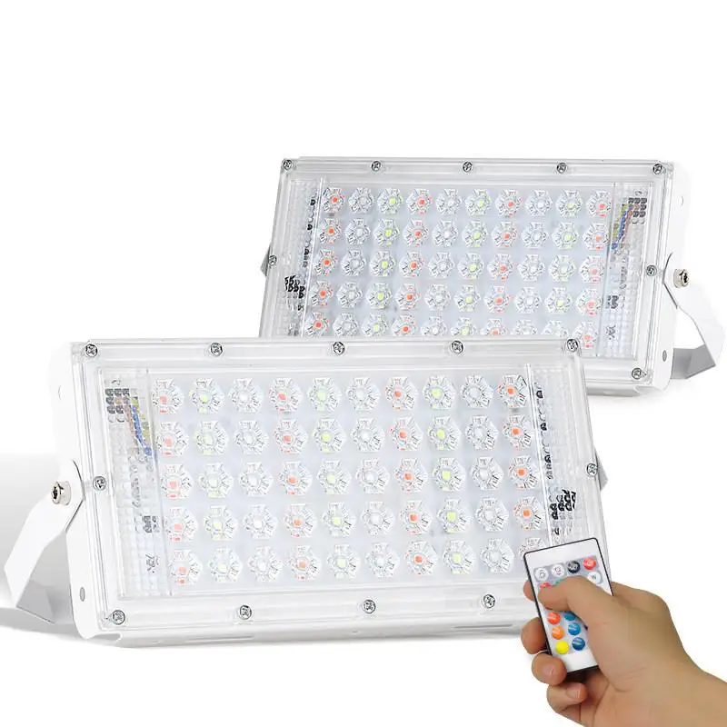 LED Flood Light 50W RGB Led Floodlight Remote control COB chip LED street Lamp AC 220V Waterproof IP66 outdoor Lighting