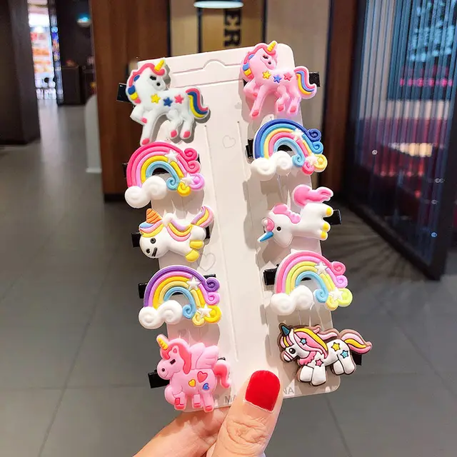10PCS/Set New Girls Cute Cartoon Ice Cream Unicorn Hair Clips Kids Lovely Hairpins Headband Barrettes Fashion Hair Accessories 6