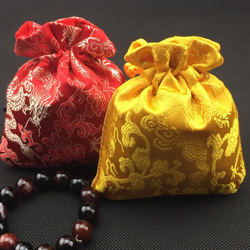 Шелковые атласные украшения с рисунком дракона, декоративные подарочные пакеты на шнурке, подарочная упаковка для конфет, сумка для хранения специй, карманное саше, 50 шт