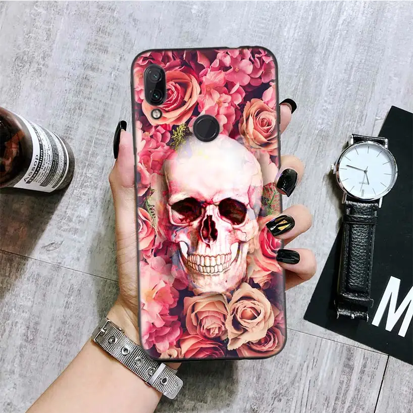 Floral Sugar Skull Black Cover Phone Case for Xiaomi Redmi Note 8 7 7S 7A 6 5