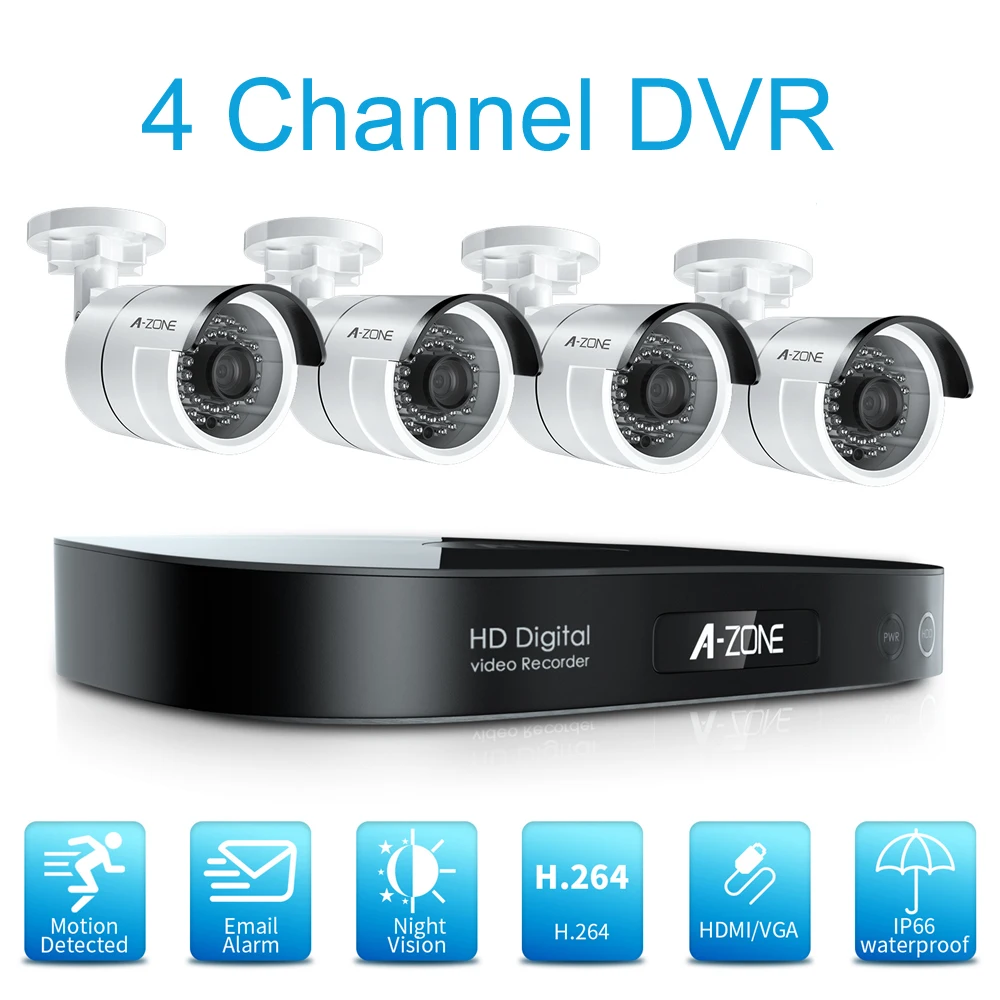 4 Channel DVR A-ZONE 1080P HD камера видеонаблюдения Система Комплект 8ch 4ch DVR водонепроницаемый датчик движения наружная камера видеонаблюдения системы безопасности - Цвет: 4 Channel DVR