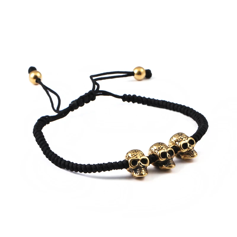 

(10pcs)Black rope northskull bracelet men bracelet Free Shipping Retro Punk Style Charm Bracelet gold skull bracelet