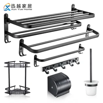

Bath Hardware Set Wall Mount Black Towel Rack Bar Shelf Robe Hook Towel Ring Toilet Paper Holder Soap Dish Bathroom Accessories