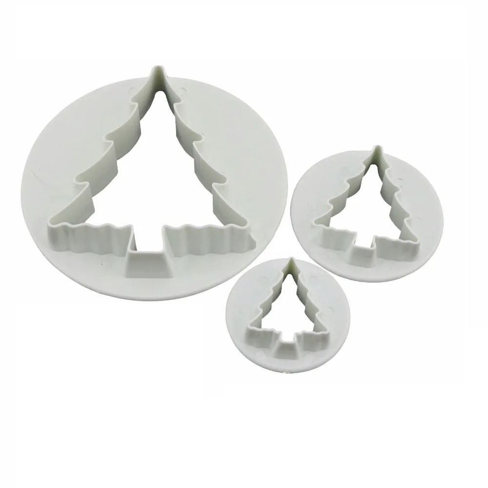 3PcsSet Plastic Christmas Tree Cookie Cutter Pressing Pastry Mold Tools 3D Cake Biscuit Baking Mould Fondant Decorating Tools 3