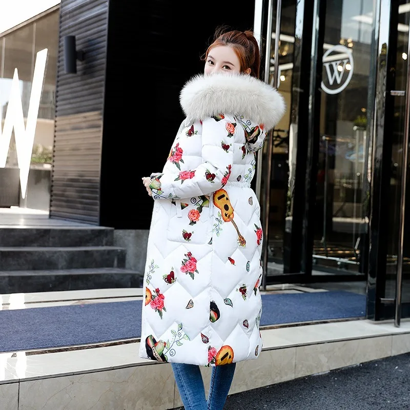 Both Two Sides Can Be Wore 2019 New Arrival Women Winter Jacket With Fur Hooded Long Padded Female Coat Outwear Print Parka -85 |