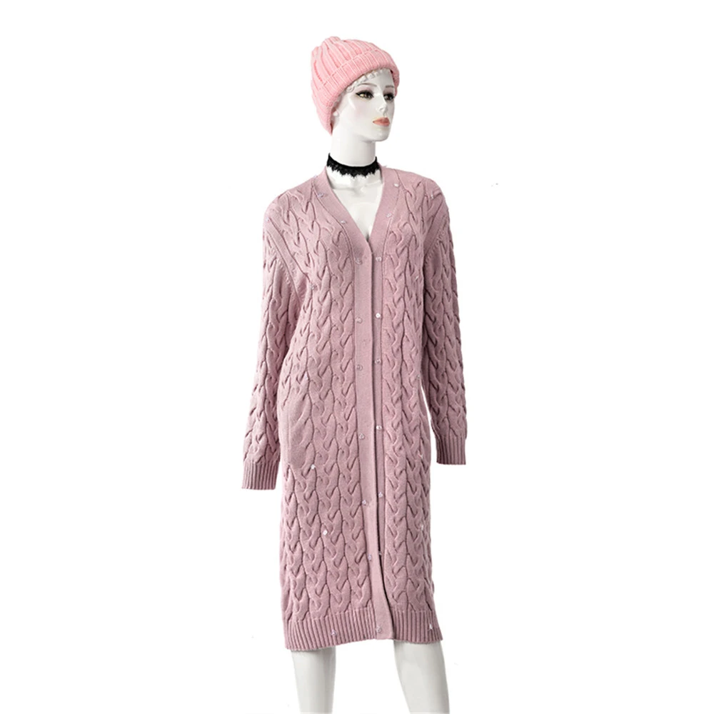 Tatiana Furclub Модное Длинное розовое трикотажное пальто с лисьим меховым воротником из натурального меха Женское зимнее длинное вязаное пальто с поясом тонкое пальто