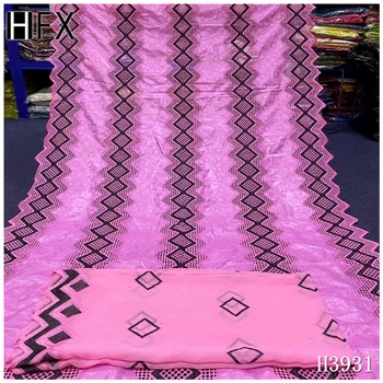 

African Bazin Riche fabric with Brode New High Quality Nigerian Embroidery Bazin lace fabric with Tulle Net lace 7 Yards HJ3631