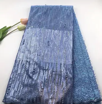 

Latest Embroidery French Tulle Lace Fabric 2019 High Quality With Sequins 5 Yards Lace Fabric