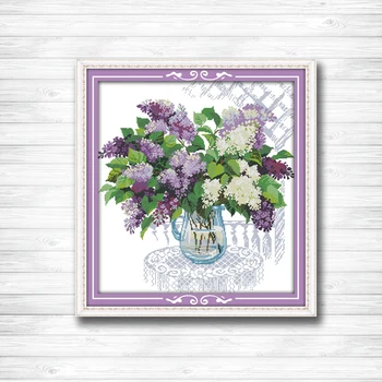 

Colorful A basket of the Lilac dmc 14CT 11CT counted cross stitch Needlework Set Embroidery kits chinese cross stitch Home decor