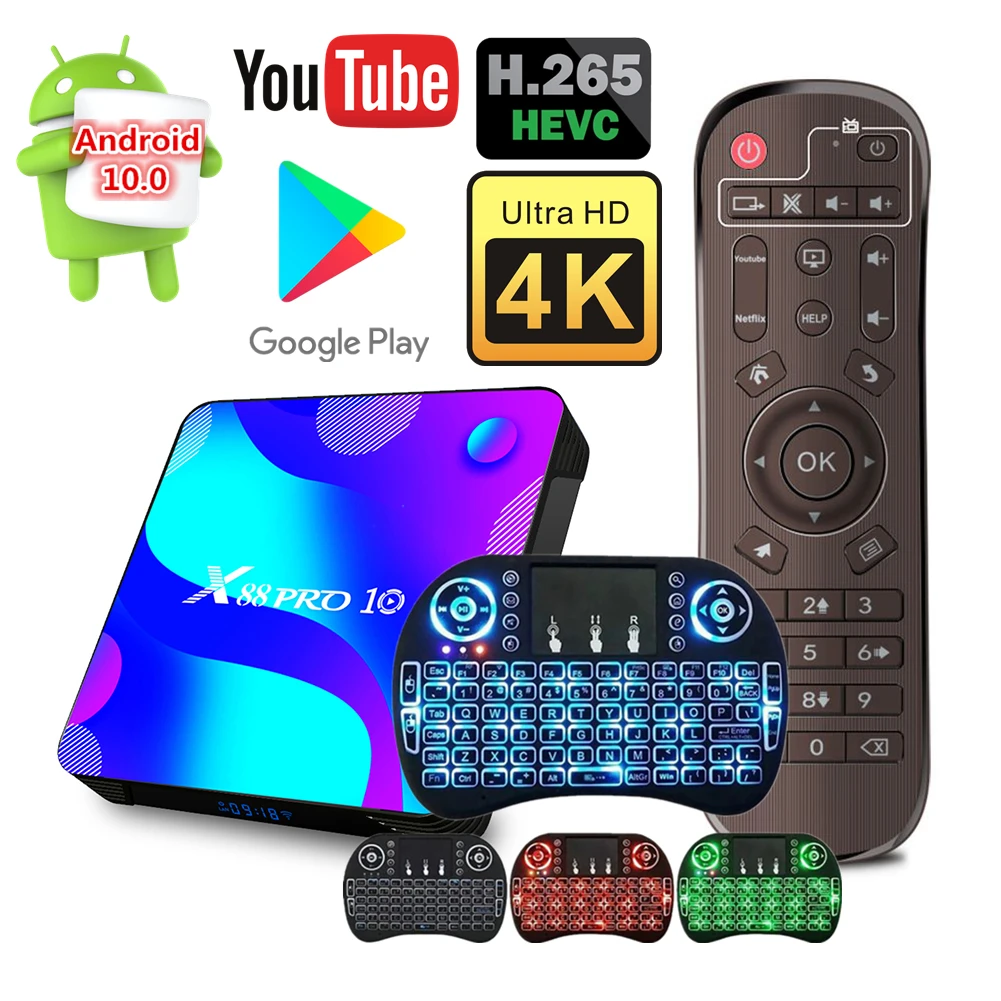 Новейший Android 10 ТВ коробка 4K со сверхвысоким разрешением Ultra HD 4G Оперативная