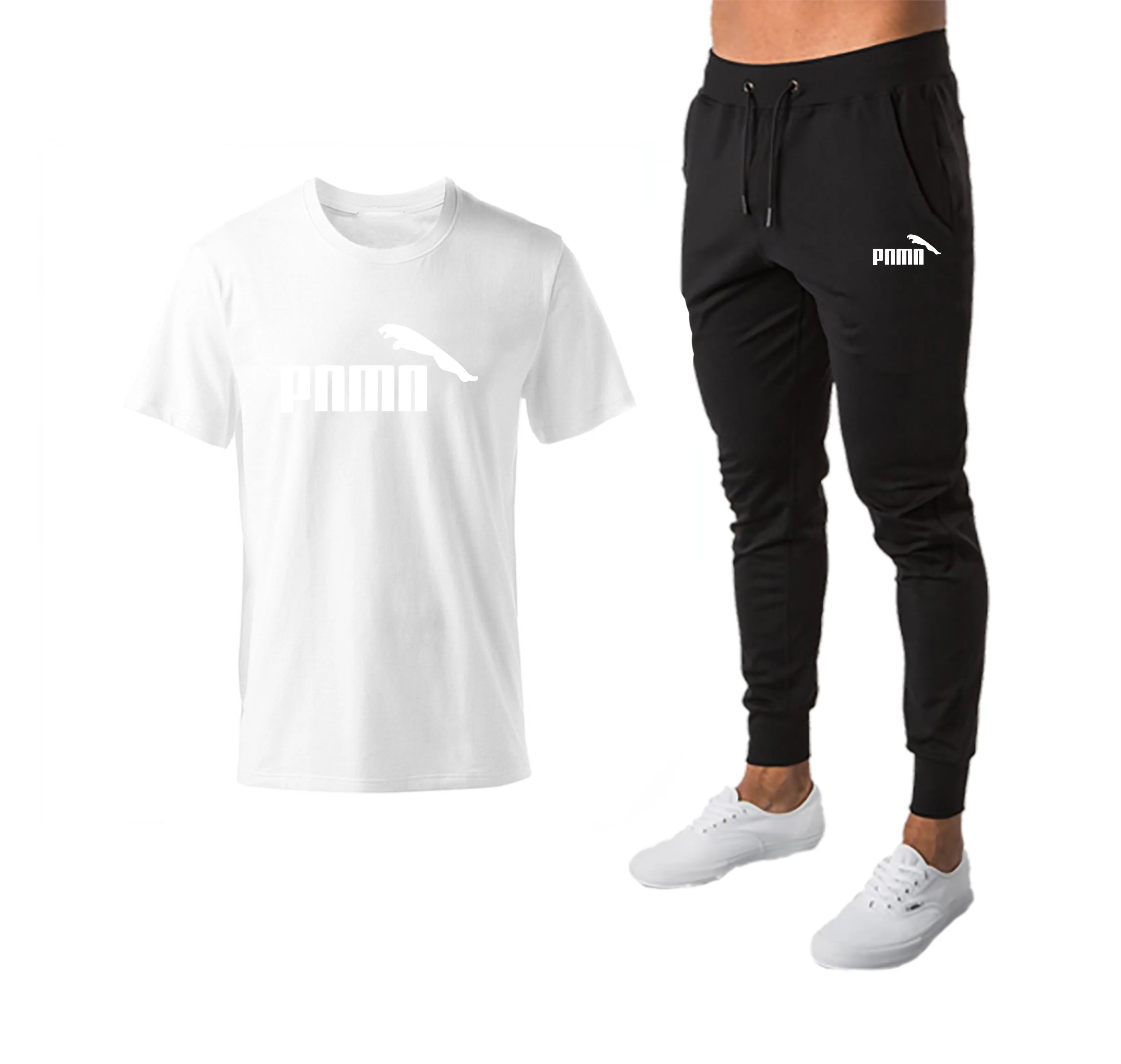 

Mens T-shirts Sets 2 Pcs/set Men Running trousers + Jogging Pants Mens Sportswear Suit Sportswear Fitness Gym Sets