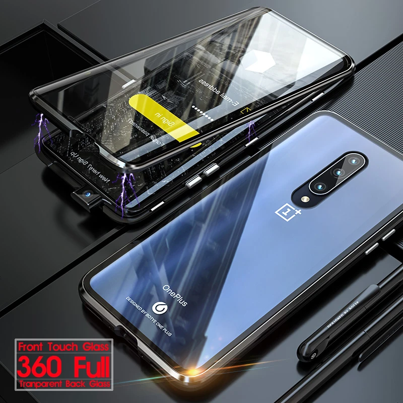 

Magnetic Metal Case For One plus 7 Pro Oneplus7 Phone Case 360 Full Protective Cover Front +Back Tempered Glass screen Bumper