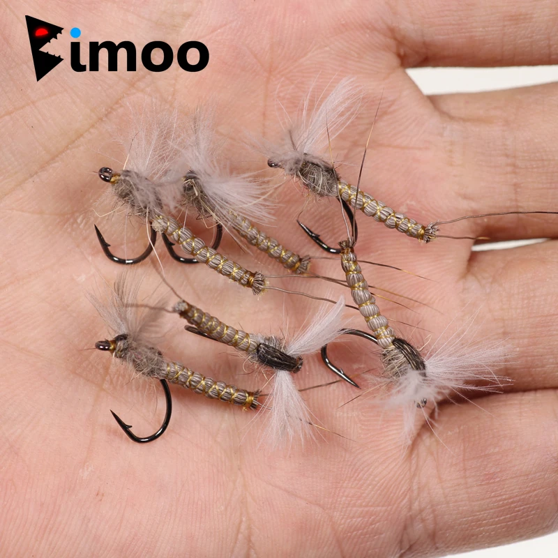 Bimoo 6 шт. размер #12 CDC крылышко с перьями Mayfly сухая муха Роки речные рыболовные