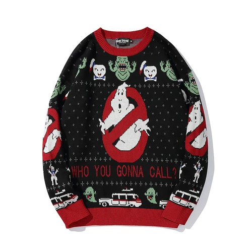 Пуловер с круглым вырезом, мужской свитер, европейский стиль, Рождественский дьявол, мультфильм, аниме, хип-хоп, свободный свитер, теплый зимний - Цвет: Черный