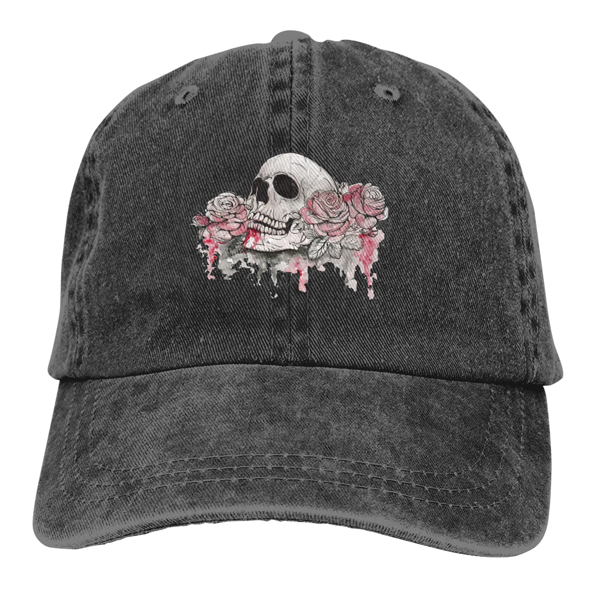 

Skull And Flowers Day Of The Dead Washed Cotton Pure Color Light Board Men's Baseball Cap Stitching Dad Hat