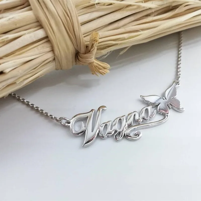 Custom Name Necklace Stainless Steel Fashion Personalized Choker Chain Necklace with Butterfly Letter for Women Girlfriend Gifts