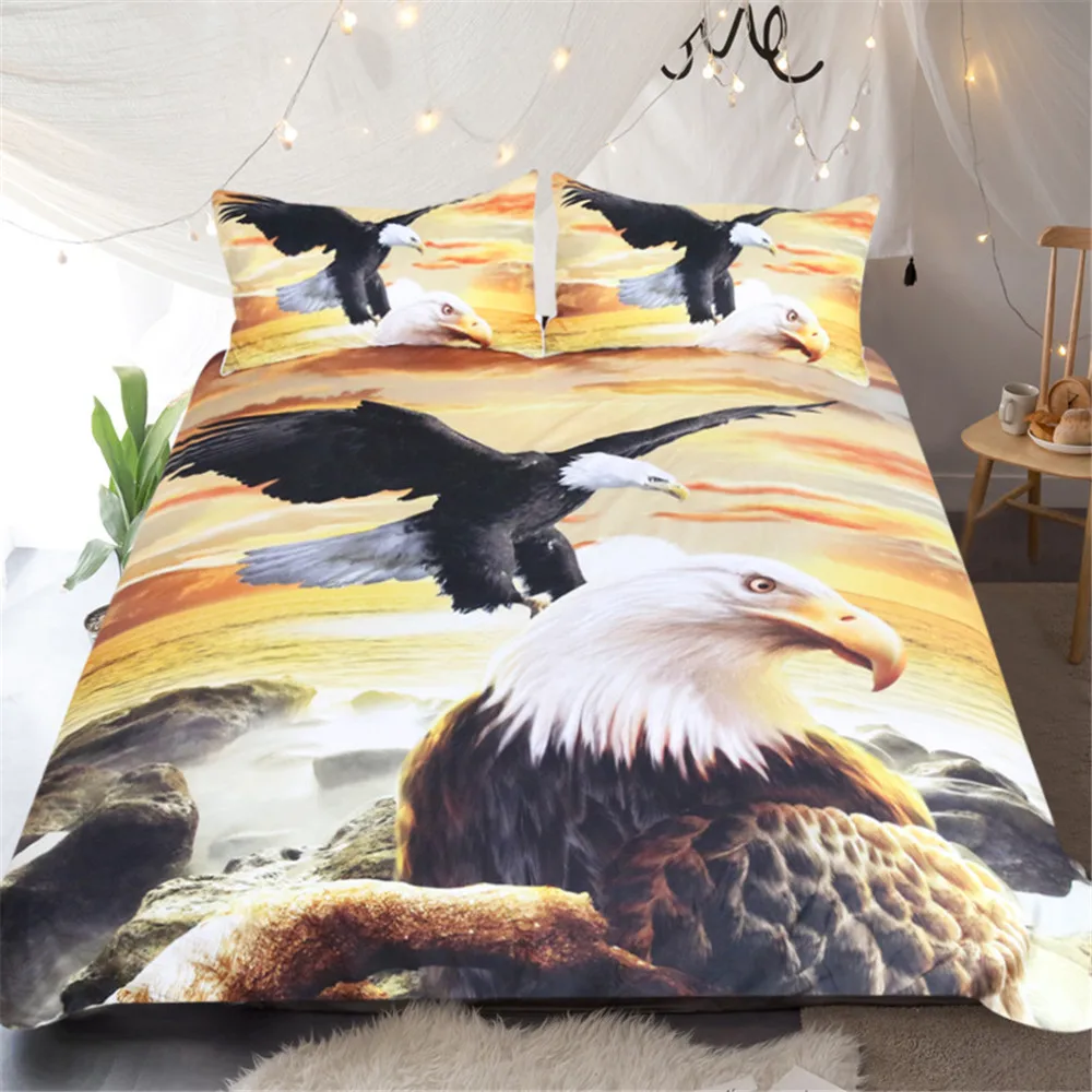 

Eagles Bedding Set 3D Sea Printed Duvet Cover Double for Adults Kids Bed Cover Photography Scenic Bedclothes 3pcs