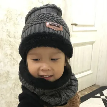 

New Baby Hat For Girls Boys Kids Winter Warm Child Accessories Set Knitting Plus Velvet Beanie Caps+Scarfs New Arrival