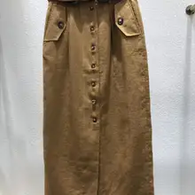 Женская новая модная юбка с разрезом спереди и пуговицами; подходящая осенне-зимняя юбка с поясом