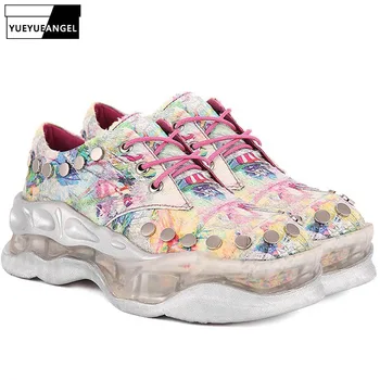 

Fashion Graffiti Platform Shoes Woman Autumn Winter Street Lace Up Casual Wedges Shoes High Quality Leather Hip Hop Footwear