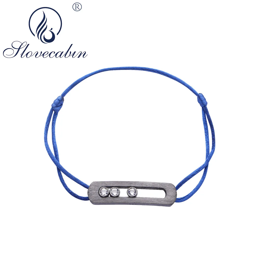 Slovecabin Real 925 Sterling Silver Black Rope Move Stone Bracciali Regolabili Uomo Bracciali Donna Fine Jewelry All'Ingrosso