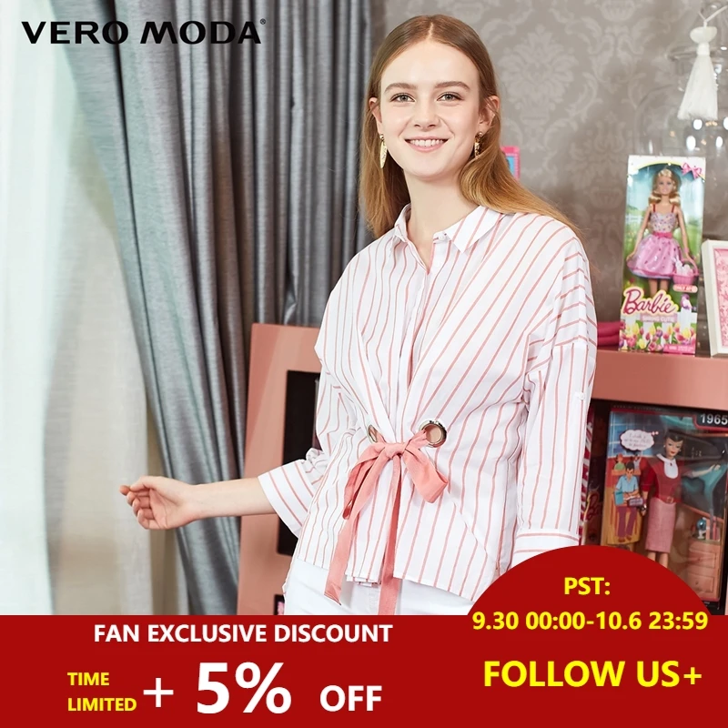 

Vero Moda 2019 New Women's Striped Lace-up Two-way 3/4 Sleeves Blouse Shirt | 318331504