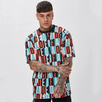 

Men's High Street Punk Shirts Summer Short Sleeve Colorful Painting Letters Stripes Patterns Hip-hop Loose Plus Size Tee Tops