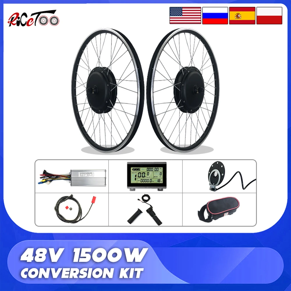 RICETOO 48V 1500W Ebike Conversion Kit Front Wheel Motor 26 Inch Rim Electric Bicycle Hub Motor