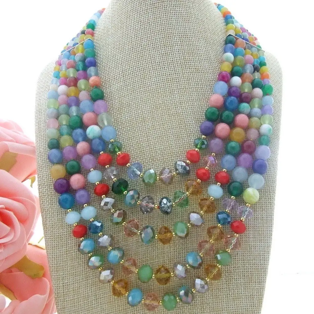 

18''-24'' 5 Strands Multi Color Gems Stone Crystal Necklace
