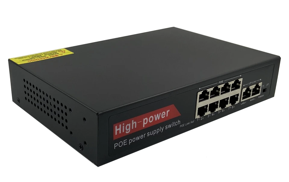 10 портовый сетевой коммутатор PoE 8CH PoE инжектор питания по Ethernet 100 Мбит/с IEEE802.3af/at 1,2+/3,6-DC52V 150 Вт металлический корпус
