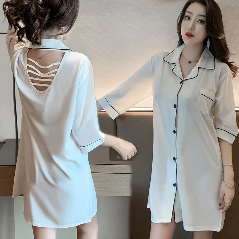 

Summer Nightgown Short Sleeve Loose Silk Home Wear Lce Silk Chiffon Bridesmaid Robes Women's Open Back Nightgown Robe Ladies