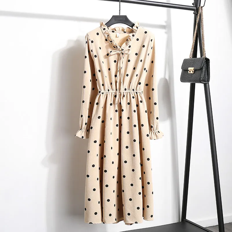 Corduroy Plus Size Dress High Waist Ruffled Floral Print Women Dress Casual A-line Ladies Chic Autumn Office Dress Print Dress