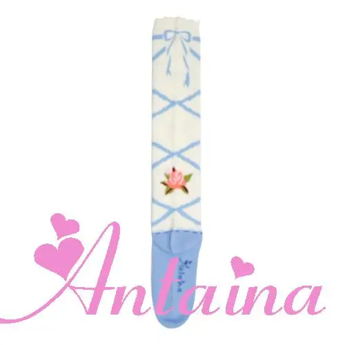 Calcetines de tubo de lolita para chica, medias bonitas con estampado azul y rosa, estilo gótico, lolita kawaii