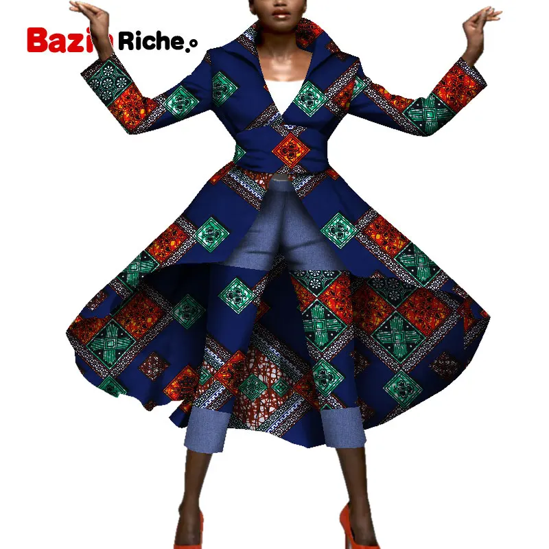 Повседневный комплект из двух предметов в африканском стиле, топ и штаны, Женская длинная куртка, пальто+ девять штанов, 2 предмета, африканская Женская одежда, WY5179 - Цвет: 5