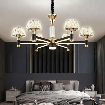 

Modern Crystal Led Chandeliers Lighting Black Gold Metal Living Room Led Pendant Chandelier Lights Bedroom Hanging Lamp Fixtures