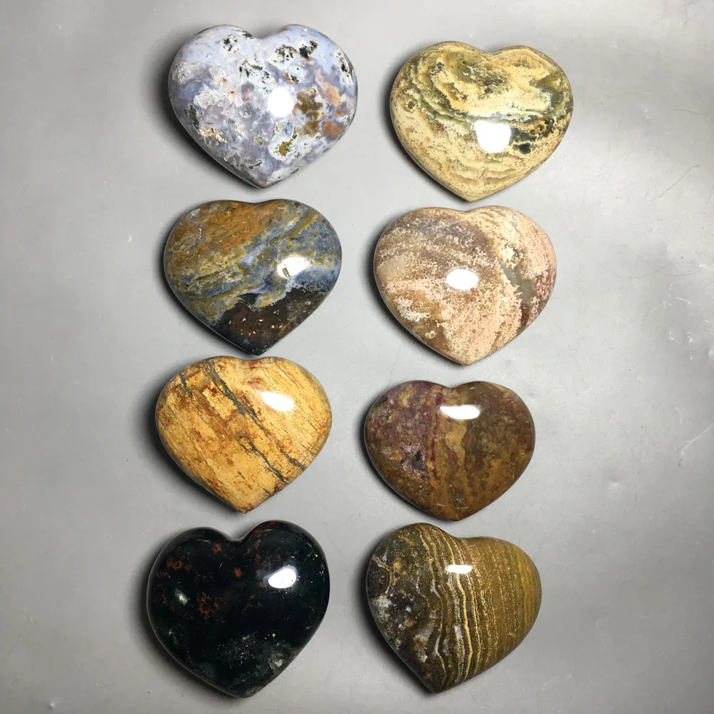 

940g 8pcs High quality natural quartz crystal polishing ocean jasper heart gift