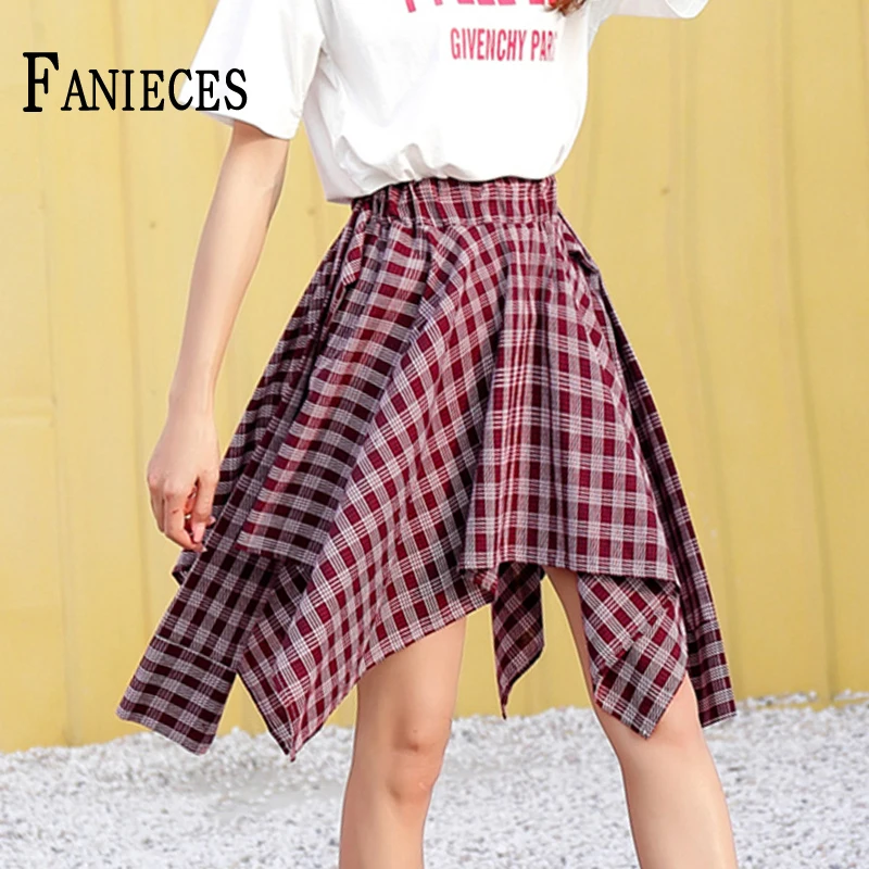 

Multicolor 2020 Summer New Woman Skirts Bow Lace-Up Lady Plaid Asymmetrical Mini Skirt Sundress Mujer Faldas