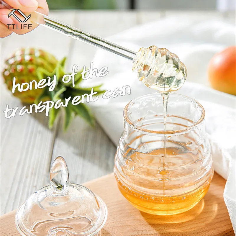 

TTLIFE Honey Jar with Rod 245ml Transparent Jars and Lids Beehive-shaped Jar with Dripper Stick for Storing and Dispensing Honey